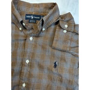 Ralph Lauren Yarmouth Long Sleeve Button Up Shirt, Brown Plaid, Men's 16 32/33